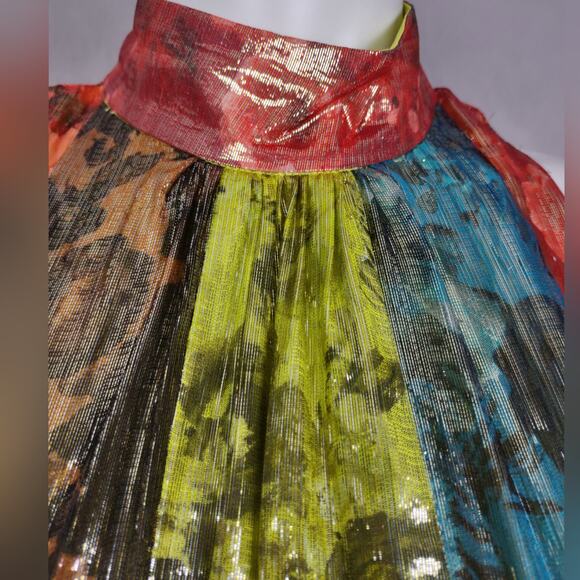 ALICE + OLIVIA Mertie Mock Neck Pleated Silk-Blend Maxi Striped Dress Size 8 - Picture 12 of 16